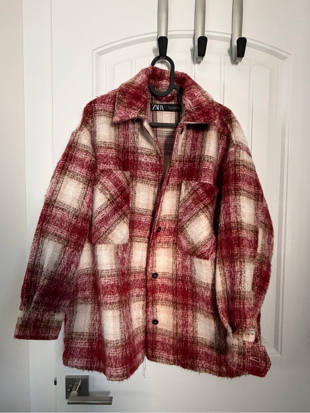 ZARA Women’s Red & White Plaid Shacket Jacket